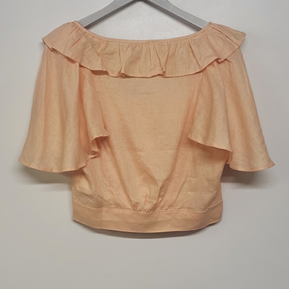 Free People Peach Ruffle Button-Front Top - Picture 4 of 10